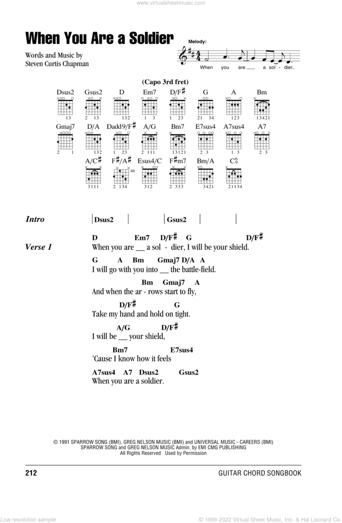 When You Are A Soldier sheet music for guitar (chords) by Steven Curtis Chapman, intermediate skill level