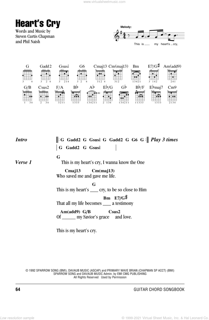 Heart's Cry sheet music for guitar (chords) by Steven Curtis Chapman and Phil Naish, intermediate skill level