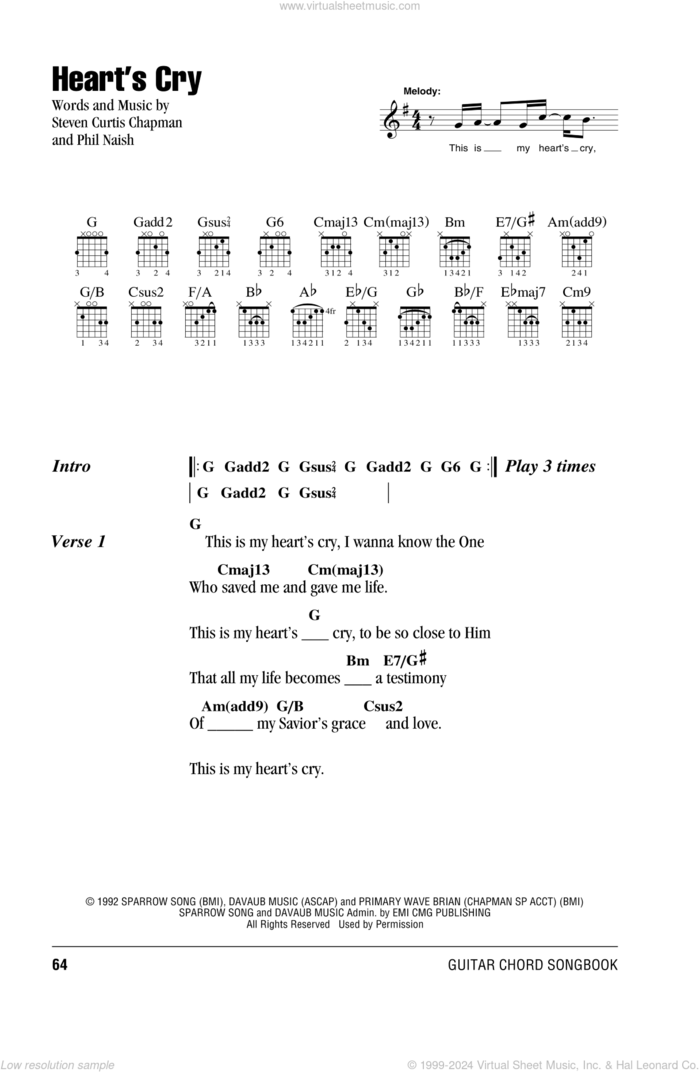 Heart's Cry sheet music for guitar (chords) by Steven Curtis Chapman and Phil Naish, intermediate skill level