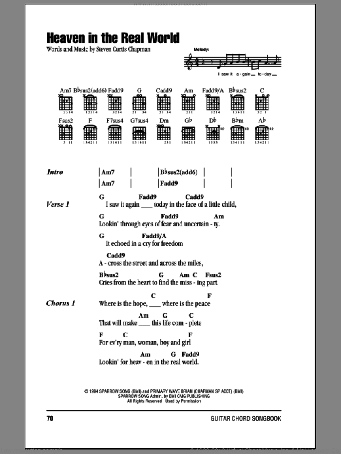Heaven In The Real World sheet music for guitar (chords) by Steven Curtis Chapman, intermediate skill level