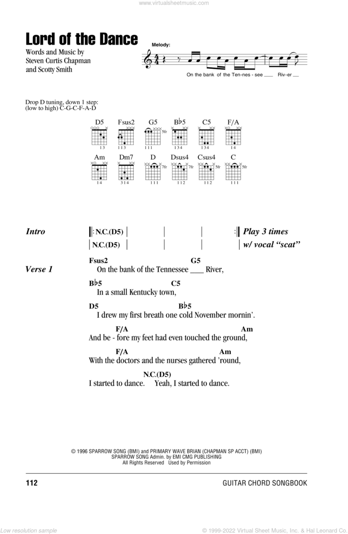 Lord Of The Dance sheet music for guitar (chords) by Steven Curtis Chapman and Scotty Smith, intermediate skill level