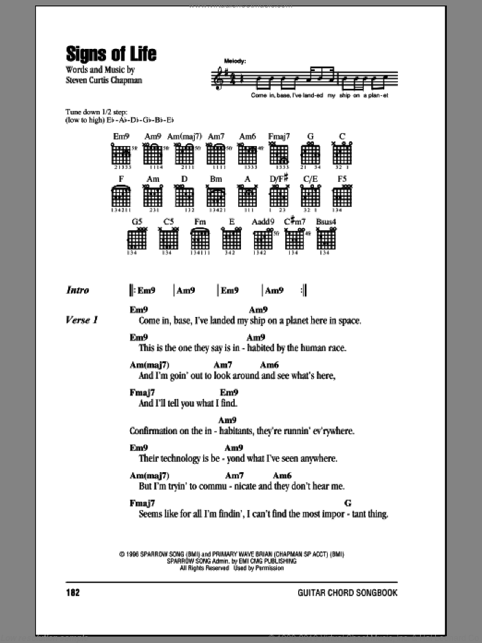 Signs Of Life sheet music for guitar (chords) by Steven Curtis Chapman, intermediate skill level