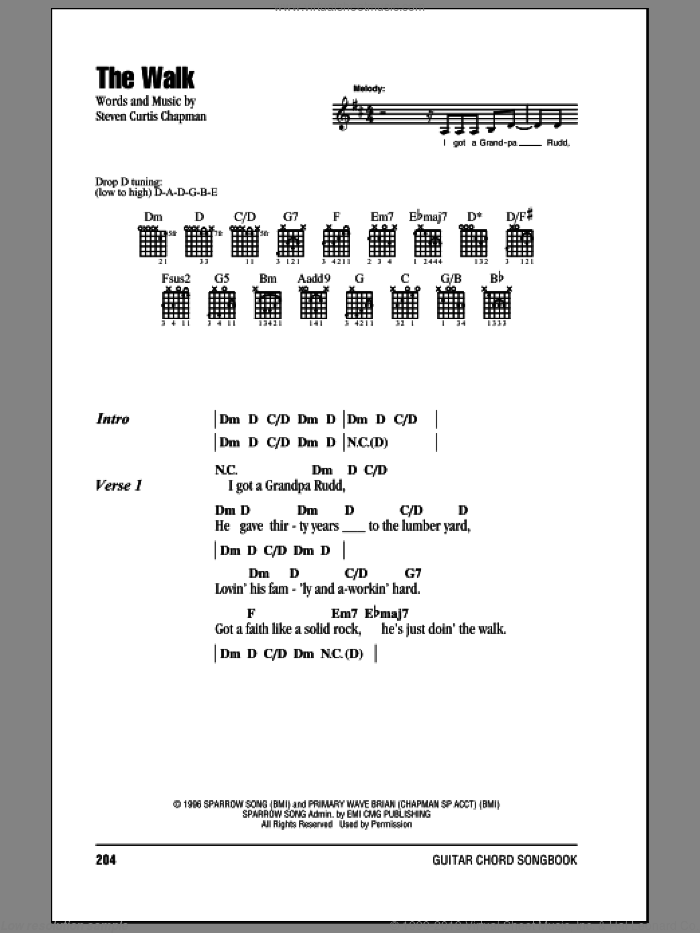 The Walk sheet music for guitar (chords) by Steven Curtis Chapman, intermediate skill level