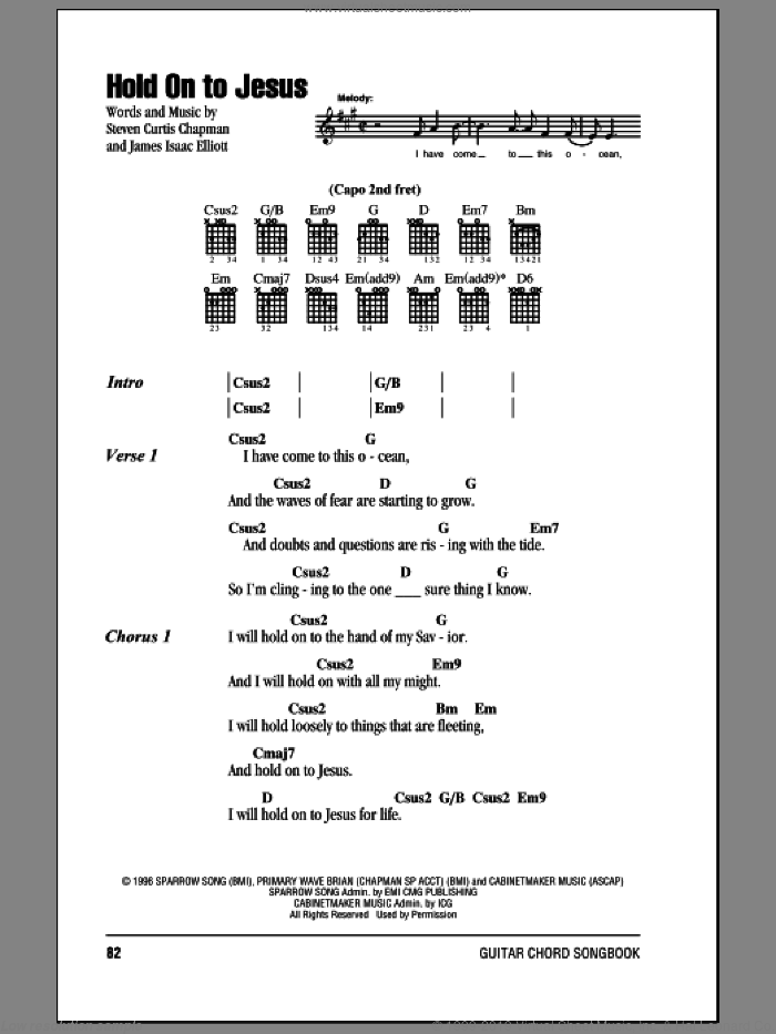 Hold On To Jesus sheet music for guitar (chords) by Steven Curtis Chapman and James Isaac Elliott, intermediate skill level