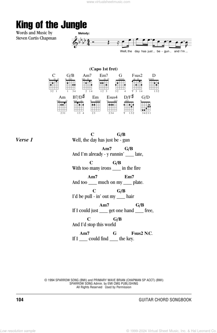 King Of The Jungle sheet music for guitar (chords) by Steven Curtis Chapman, intermediate skill level