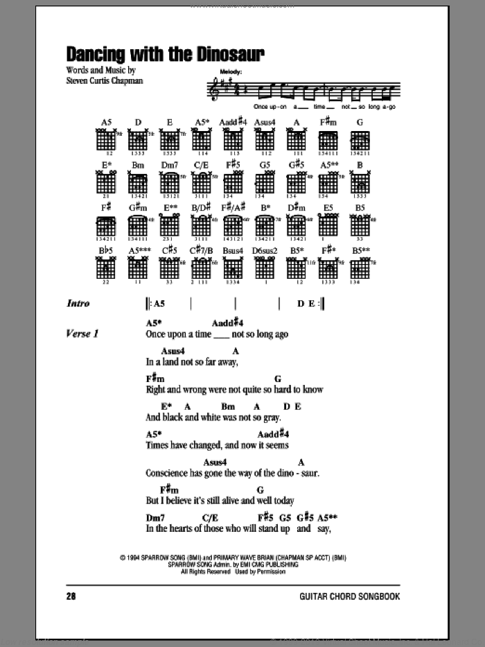 Dancing With The Dinosaur sheet music for guitar (chords) by Steven Curtis Chapman, intermediate skill level