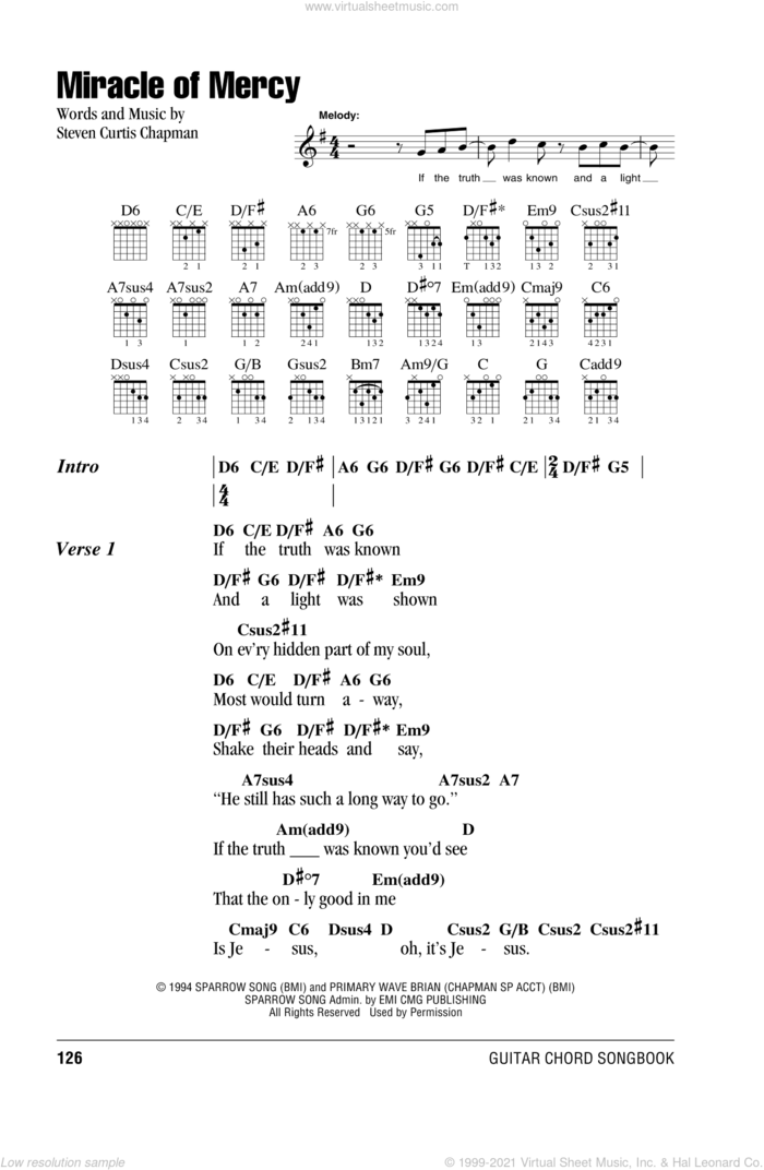 Miracle Of Mercy sheet music for guitar (chords) by Steven Curtis Chapman, intermediate skill level