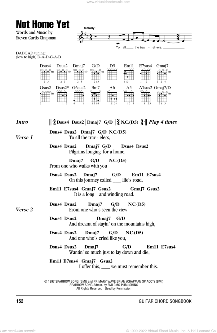 Not Home Yet sheet music for guitar (chords) by Steven Curtis Chapman, intermediate skill level