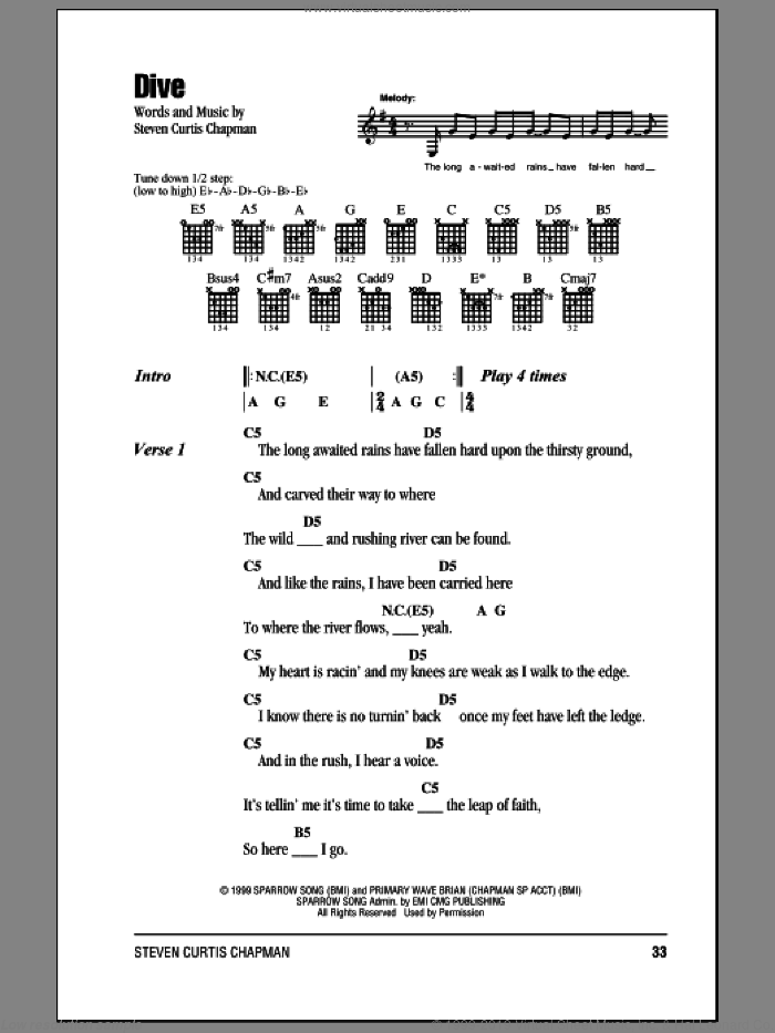 Dive sheet music for guitar (chords) by Steven Curtis Chapman, intermediate skill level