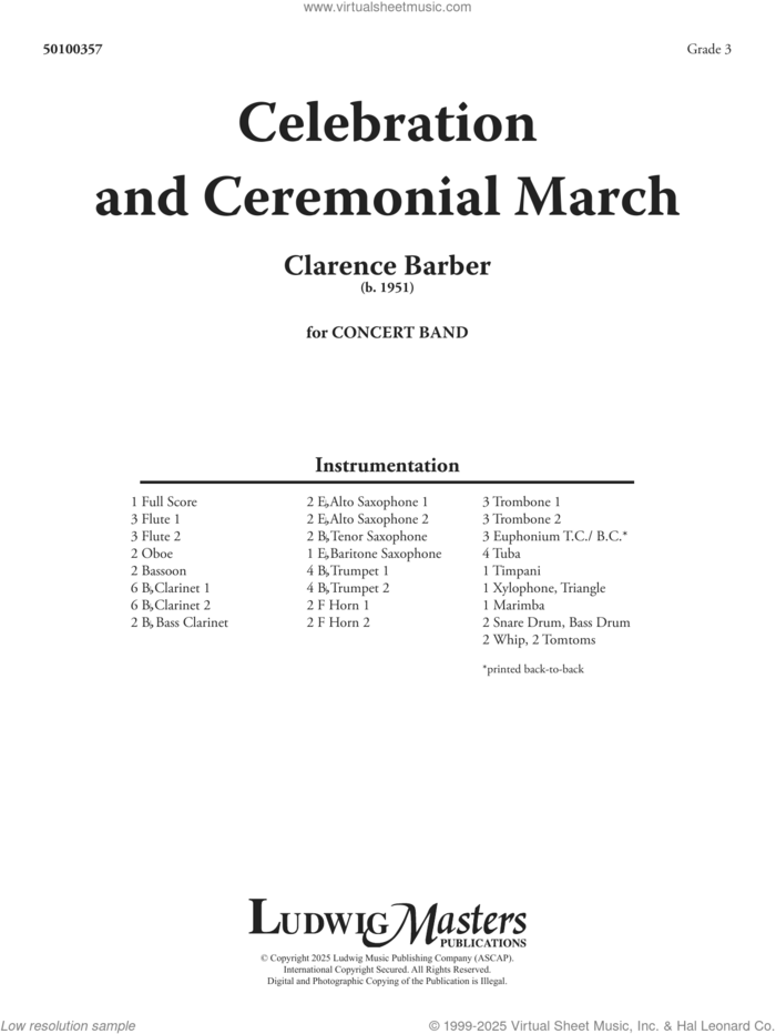 Celebration and Ceremonial March (COMPLETE) sheet music for concert band by Clarence E. Barber, intermediate skill level