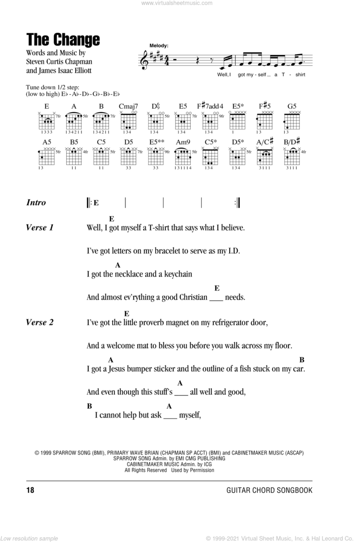 The Change sheet music for guitar (chords) by Steven Curtis Chapman and James Isaac Elliott, intermediate skill level