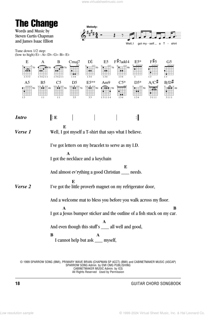 The Change sheet music for guitar (chords) by Steven Curtis Chapman and James Isaac Elliott, intermediate skill level