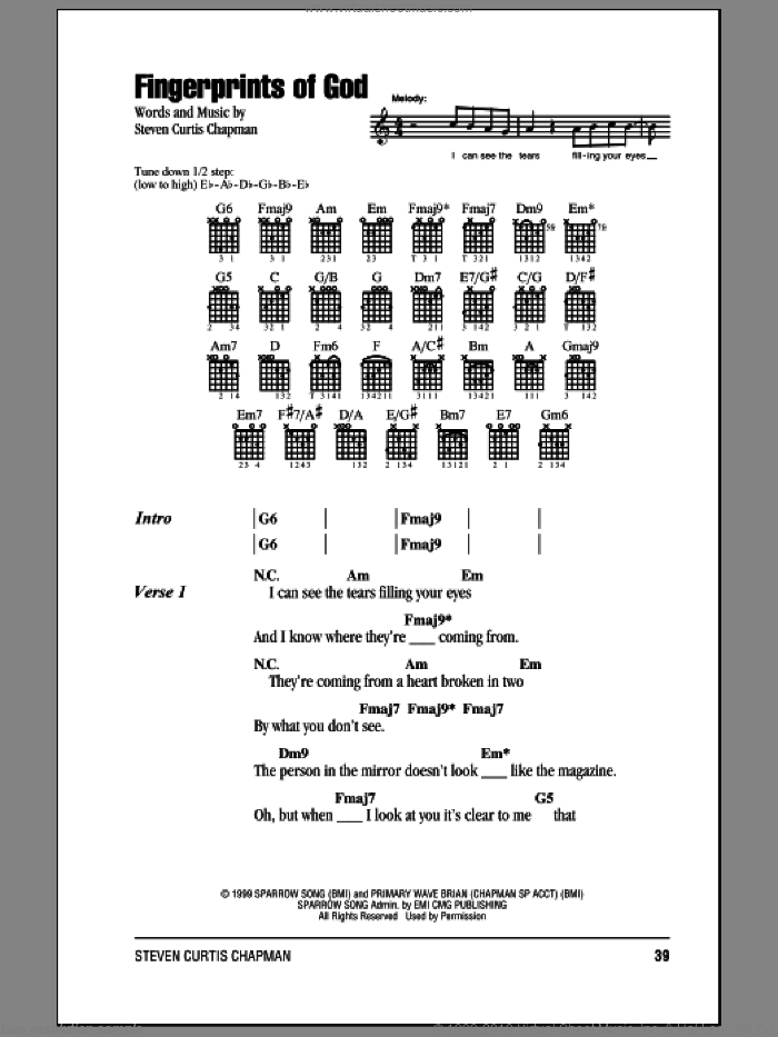 Fingerprints Of God sheet music for guitar (chords) by Steven Curtis Chapman, intermediate skill level
