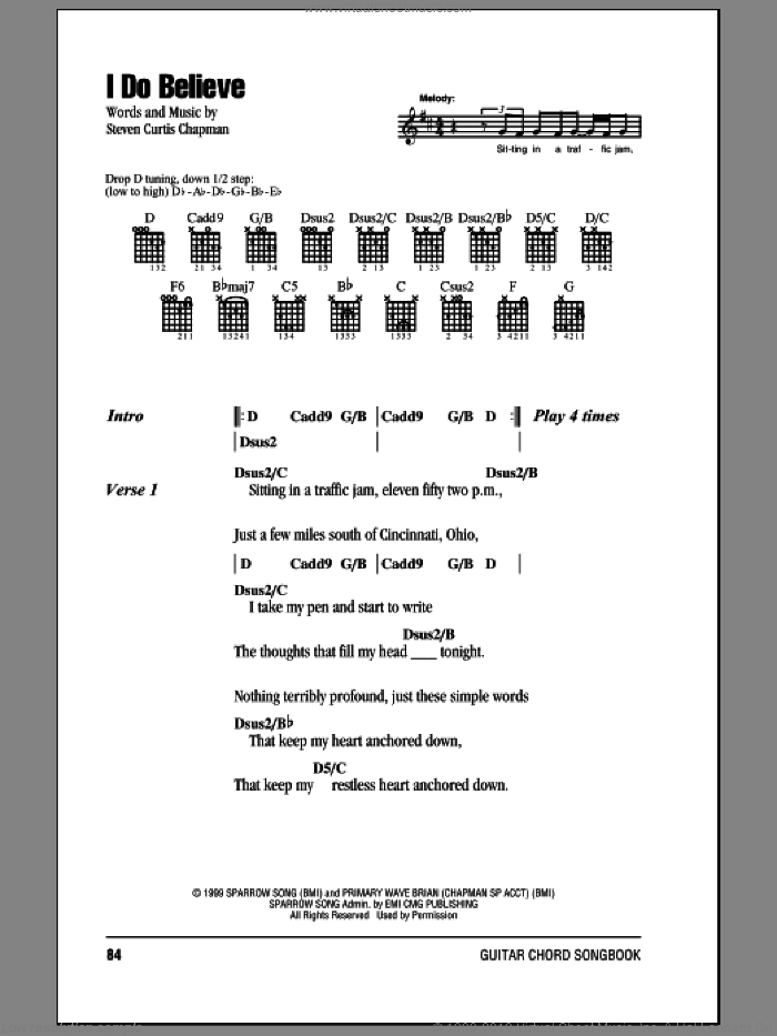 I Do Believe sheet music for guitar (chords) by Steven Curtis Chapman, intermediate skill level