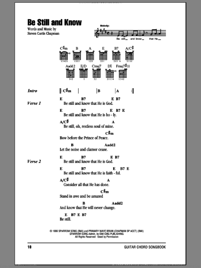 Be Still And Know sheet music for guitar (chords) by Steven Curtis Chapman, intermediate skill level