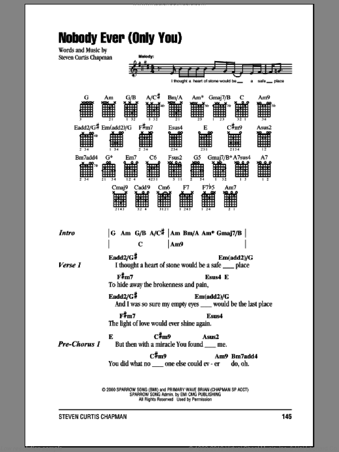 Nobody Ever (Only You) sheet music for guitar (chords) by Steven Curtis Chapman, intermediate skill level
