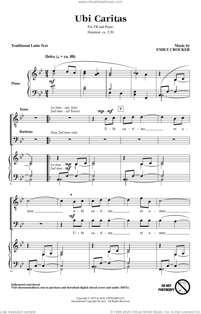 Ubi Caritas sheet music for choir (TB: tenor, bass) by Emily Crocker and Miscellaneous, intermediate skill level