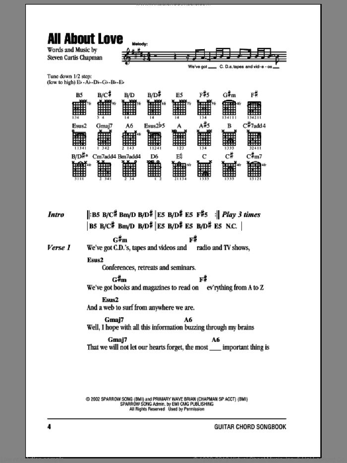 All About Love sheet music for guitar (chords) by Steven Curtis Chapman, intermediate skill level