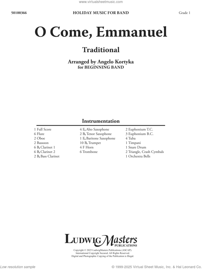 O Come, Emmanuel (COMPLETE) sheet music for concert band by Angelo Kortyka, intermediate orchestra
