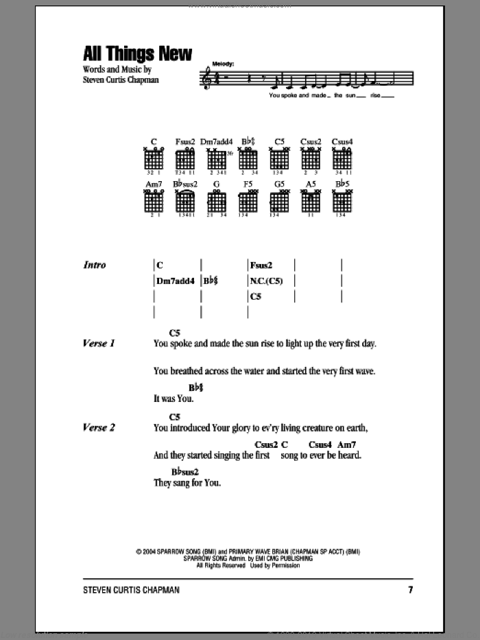 All Things New sheet music for guitar (chords) by Steven Curtis Chapman, intermediate skill level