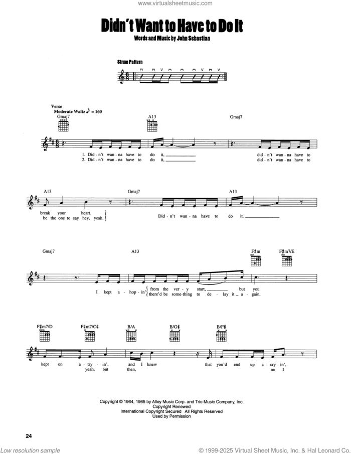 Didn't Want To Have To Do It sheet music for guitar solo (chords) by John Sebastian, easy guitar (chords)