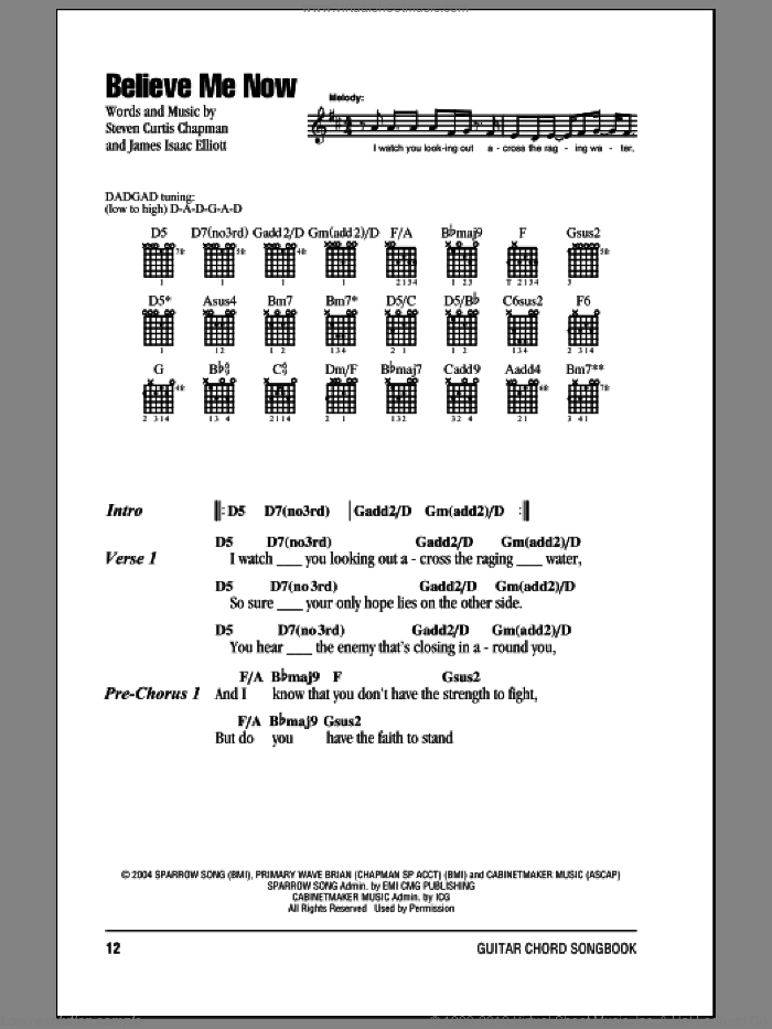 Believe Me Now sheet music for guitar (chords) by Steven Curtis Chapman and James Isaac Elliott, intermediate skill level