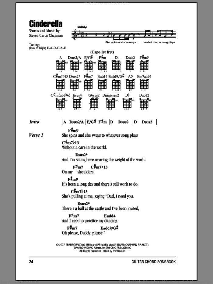 Cinderella sheet music for guitar (chords) by Steven Curtis Chapman, intermediate skill level