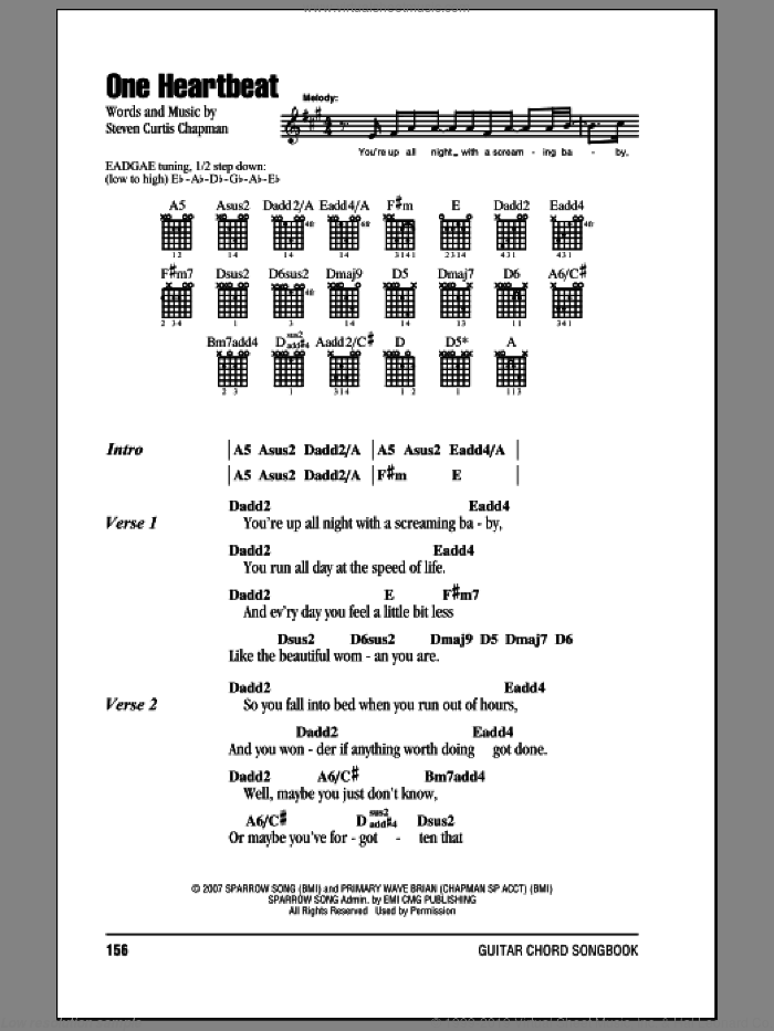 One Heartbeat sheet music for guitar (chords) by Steven Curtis Chapman, intermediate skill level