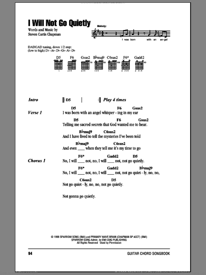I Will Not Go Quietly sheet music for guitar (chords) by Steven Curtis Chapman, intermediate skill level