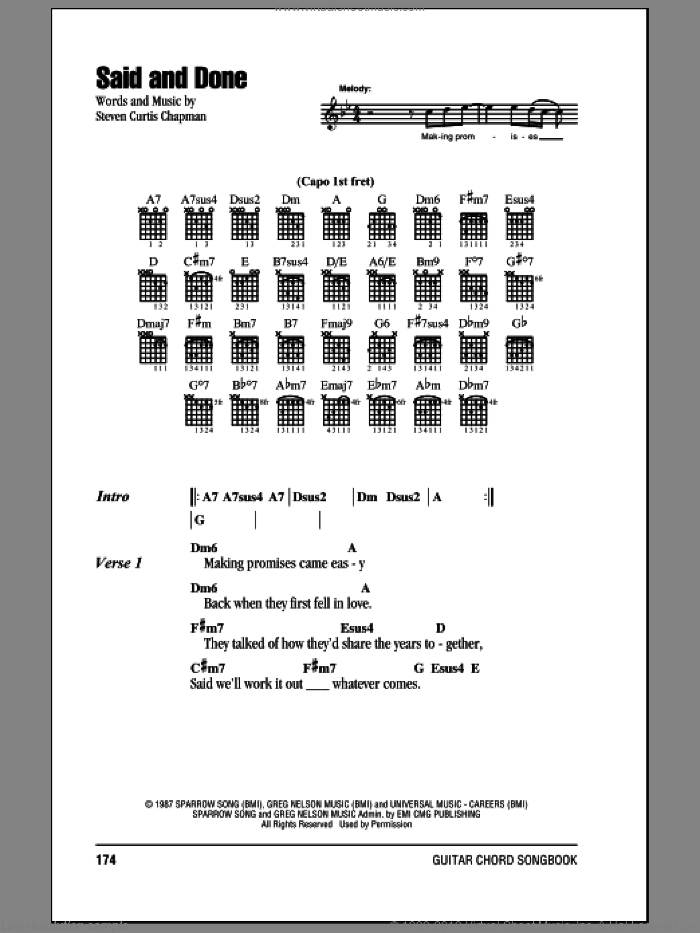 Said And Done sheet music for guitar (chords) by Steven Curtis Chapman, intermediate skill level