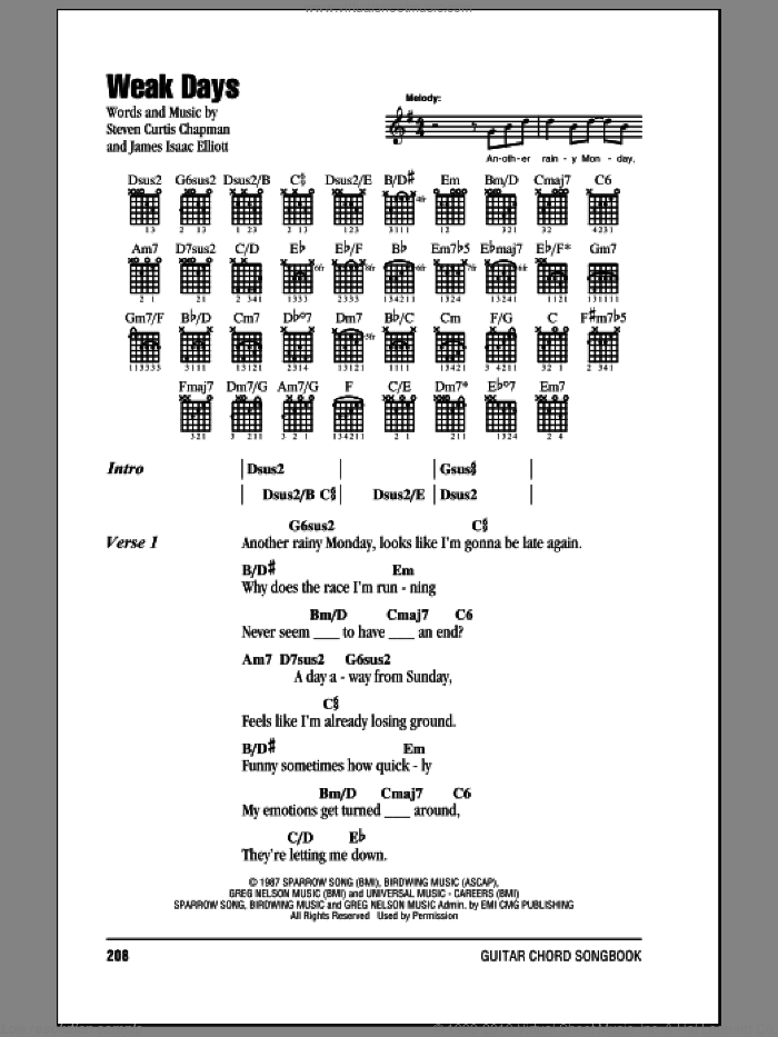 Weak Days sheet music for guitar (chords) by Steven Curtis Chapman and James Isaac Elliott, intermediate skill level