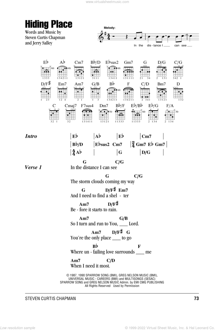 Hiding Place sheet music for guitar (chords) by Steven Curtis Chapman and Jerry Salley, intermediate skill level