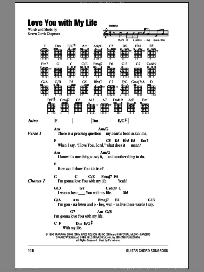 Love You With My Life sheet music for guitar (chords) by Steven Curtis Chapman, intermediate skill level