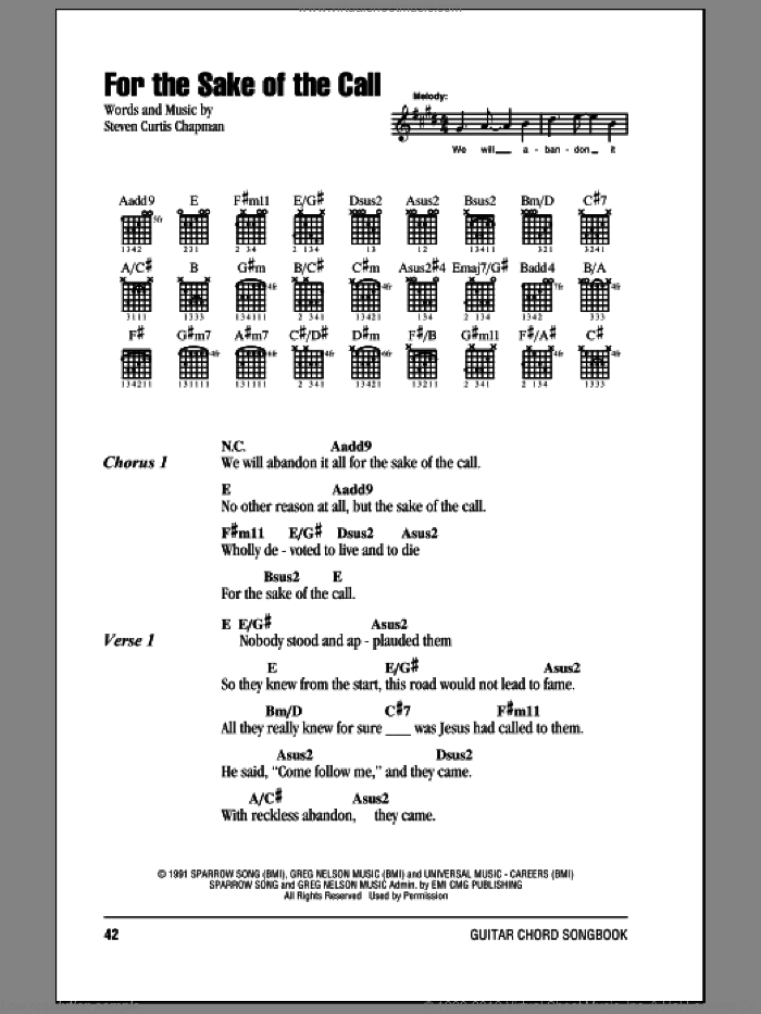 For The Sake Of The Call sheet music for guitar (chords) by Steven Curtis Chapman, intermediate skill level
