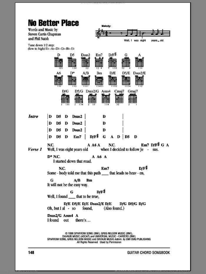 No Better Place sheet music for guitar (chords) by Steven Curtis Chapman and Phil Naish, intermediate skill level