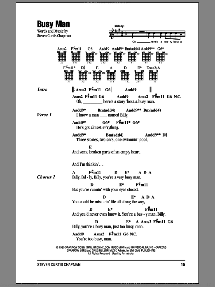 Busy Man sheet music for guitar (chords) by Steven Curtis Chapman, intermediate skill level