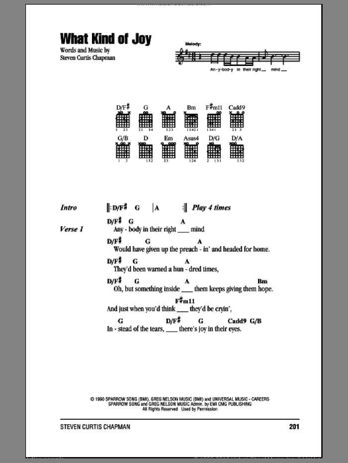 What Kind Of Joy sheet music for guitar (chords) by Steven Curtis Chapman, intermediate skill level