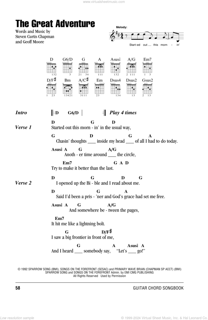 The Great Adventure sheet music for guitar (chords) by Steven Curtis Chapman and Geoff Moore, intermediate skill level