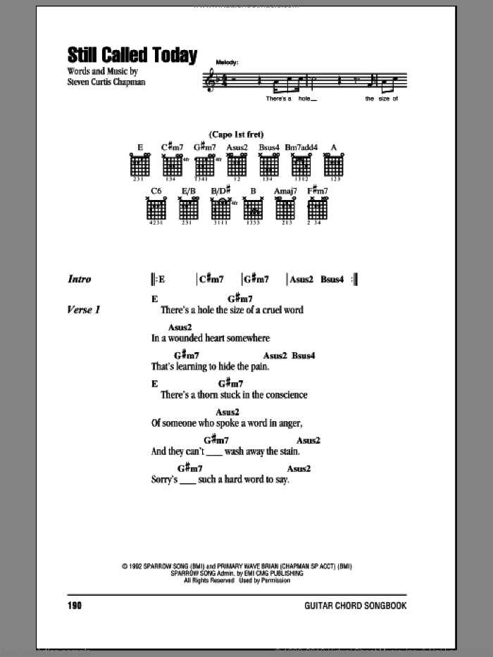 Still Called Today sheet music for guitar (chords) by Steven Curtis Chapman, intermediate skill level