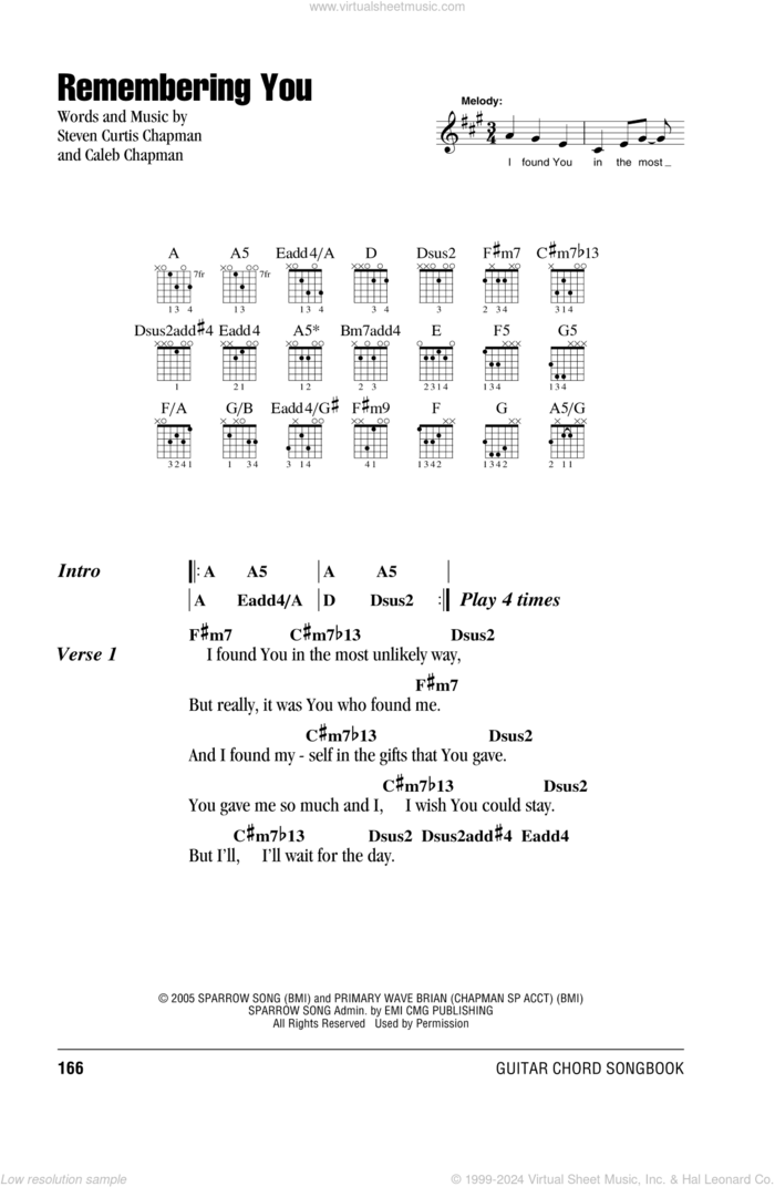 Remembering You sheet music for guitar (chords) by Steven Curtis Chapman and Caleb Chapman, intermediate skill level