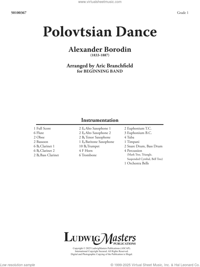 Polovtsian Dance (arr. Aric Branchfield) (COMPLETE) sheet music for concert band by Alexander Borodin and Aric Branchfield, intermediate orchestra