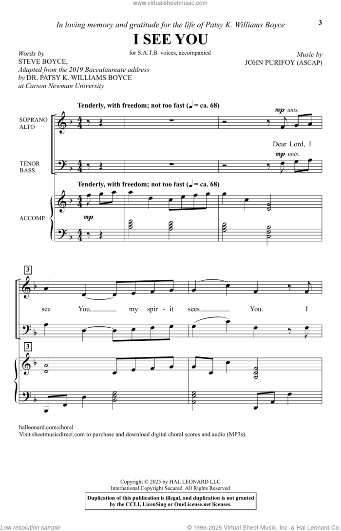I See You sheet music for choir (SATB: soprano, alto, tenor, bass) by John Purifoy and Steve Boyce, intermediate skill level