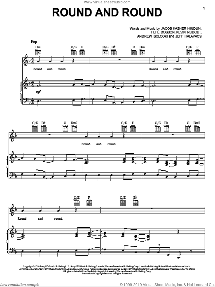 Round And Round sheet music for voice, piano or guitar by Kevin Rudolf, Selena Gomez, Andrew Bolooki, Fefe Dobson, Jacob Kasher Hindlin and Jeff Halavacs, intermediate skill level