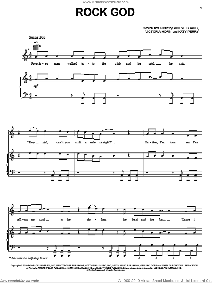 Rock God sheet music for voice, piano or guitar by Katy Perry, Selena Gomez, Priese Board and Victoria Horn, intermediate skill level