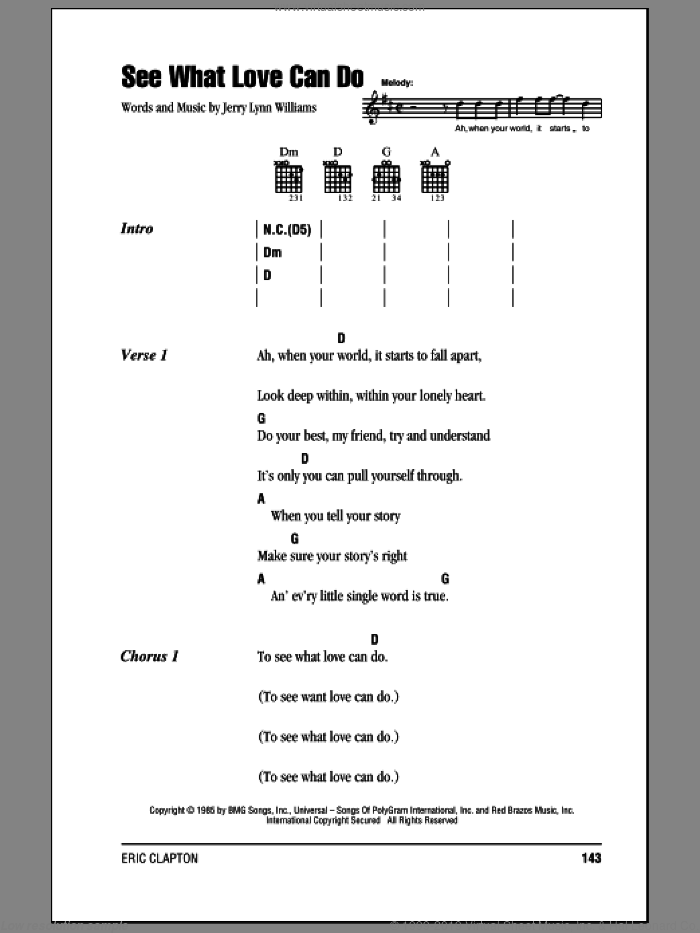 See What Love Can Do sheet music for guitar (chords) by Eric Clapton and Jerry Lynn Williams, intermediate skill level