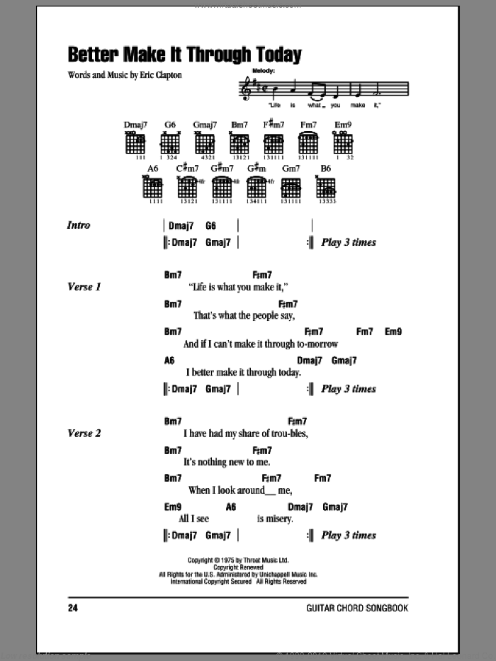 Better Make It Through Today sheet music for guitar (chords) by Eric Clapton, intermediate skill level