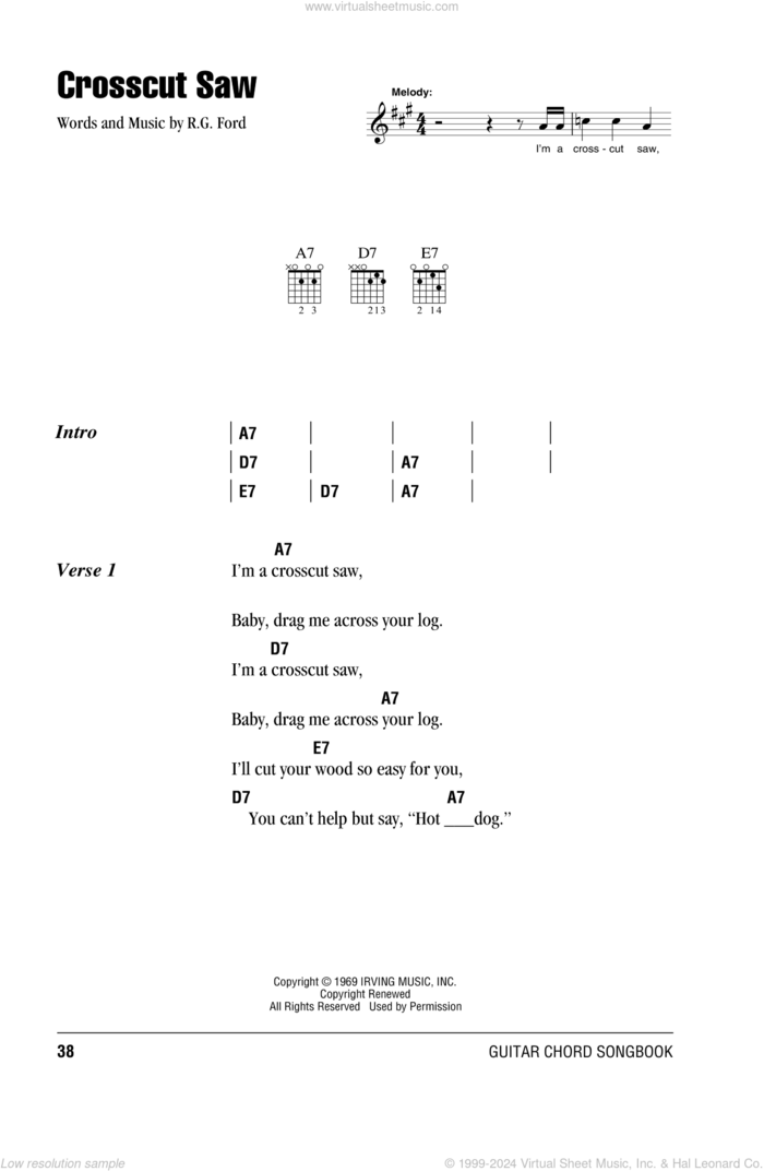 Crosscut Saw sheet music for guitar (chords) by Eric Clapton, Albert King and Robben Ford, intermediate skill level