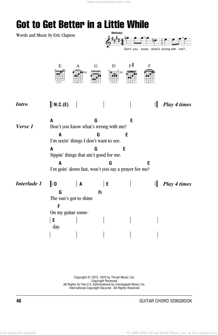 Got To Get Better In A Little While sheet music for guitar (chords) by Eric Clapton and Derek And The Dominos, intermediate skill level