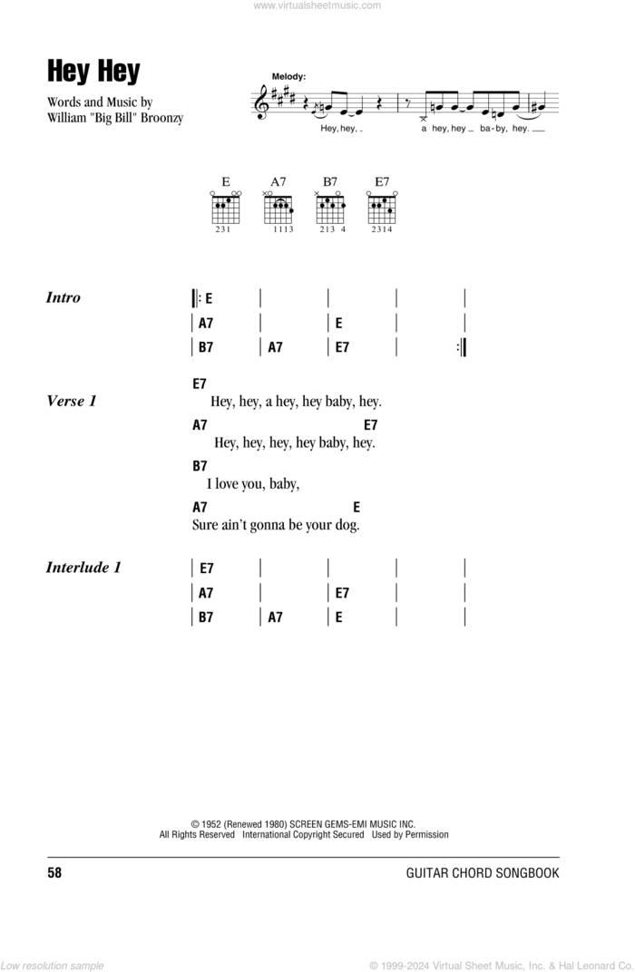 Hey Hey sheet music for guitar (chords) by Eric Clapton and Big Bill Broonzy, intermediate skill level