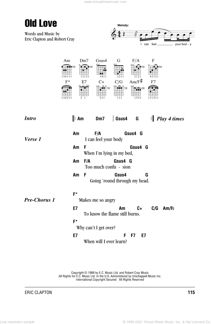 Old Love sheet music for guitar (chords) by Eric Clapton and Robert Cray, intermediate skill level